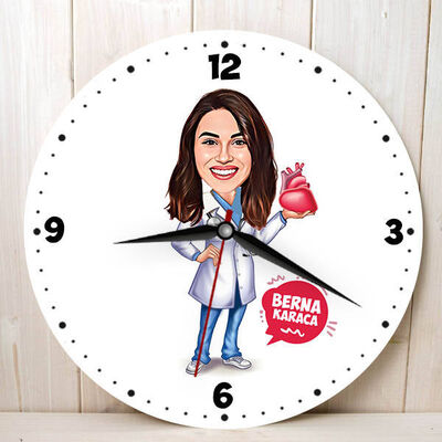 Kalp Doktoru Kadın Karikatürlü Duvar Saati - 1
