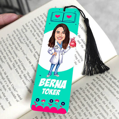 Kalp Doktoru Kadın Karikatürlü Püsküllü Kitap Ayracı - 1