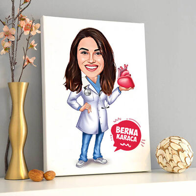Kalp Doktoru Kadın Karikatürlü Tablo - 1