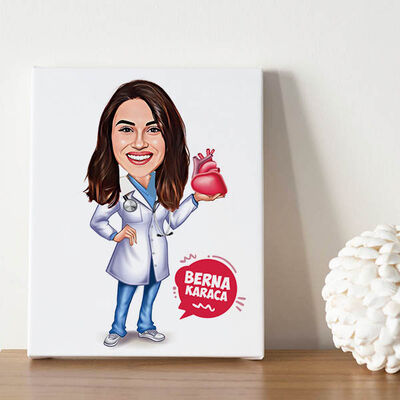 Kalp Doktoru Kadın Karikatürlü Tablo - 2