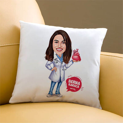 Kalp Doktoru Kadın Karikatürlü Yastık - 2