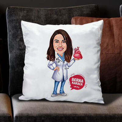 Kalp Doktoru Kadın Karikatürlü Yastık - 1