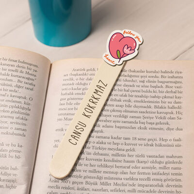Kalp ve Gül İsimli Ahşap Kitap Okuma Ayracı - 1