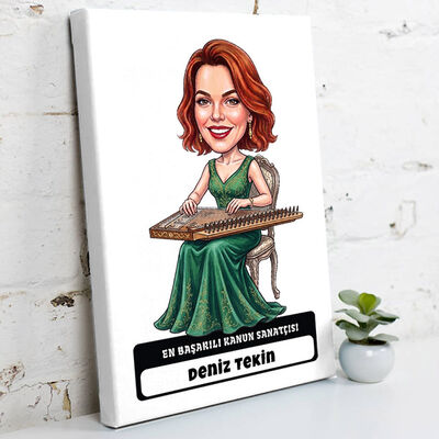 Kanun Sanatçısı Müzisyen Kadın Karikatürlü Kanvas Tablo - 1