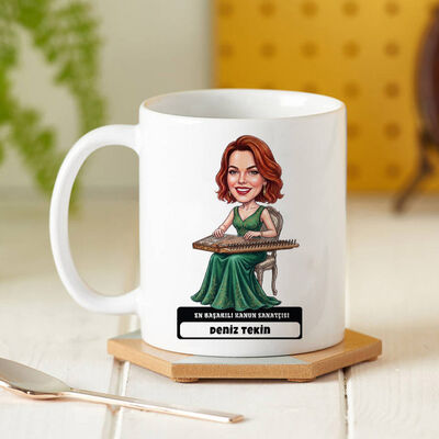 Kanun Sanatçısı Müzisyen Kadın Karikatürlü Kupa Bardak - 1