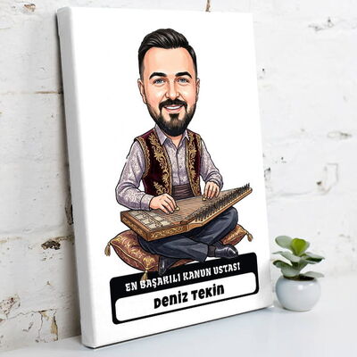Kanun Ustası Müzisyen Erkek Karikatürlü Kanvas Tablo - 1