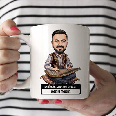 Kanun Ustası Müzisyen Erkek Karikatürlü Kupa Bardak - 1