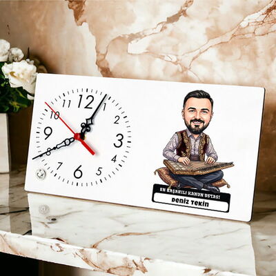 Kanun Ustası Müzisyen Erkek Karikatürlü Masa Saati - 1