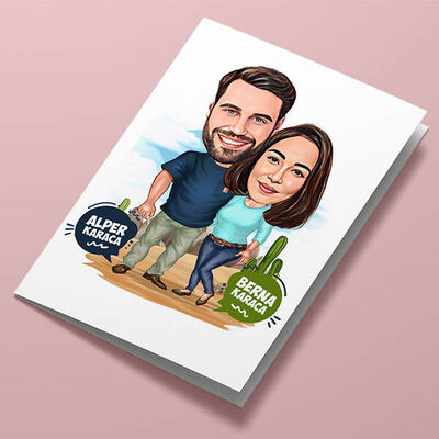 Kanyondaki Çiftler Karikatürlü Tebrik Kartı - 1