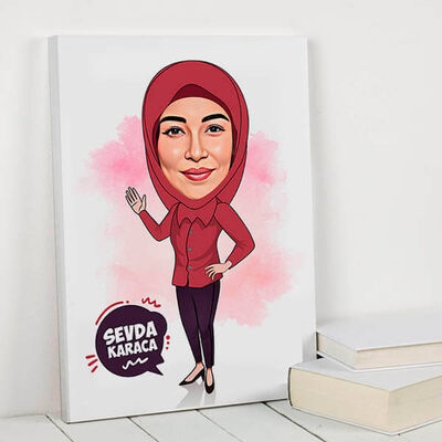 Kapalı Kadına Hediye Karikatürlü Kanvas Tablo - 1
