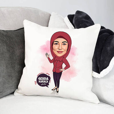 Kapalı Kadına Hediye Karikatürlü Yastık - 1