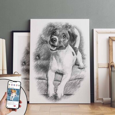 Karakalem Efektli Köpeğinize Özel Kanvas Tablo - 1