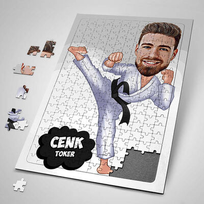 Karateci Erkek Karikatürlü Puzzle - 1