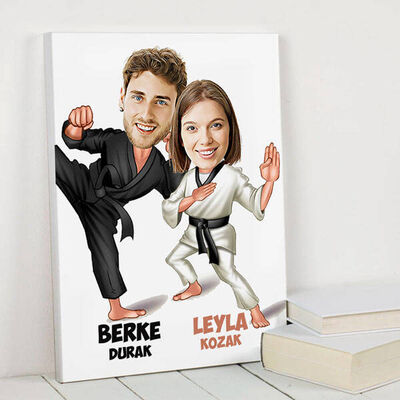 Karateci Sevgililer Karikatürlü Kanvas Tablo - 1