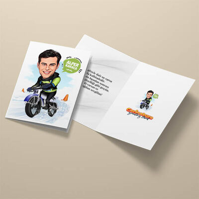 Karda Bisiklet Keyfi Karikatürlü Tebrik Kartı - 3