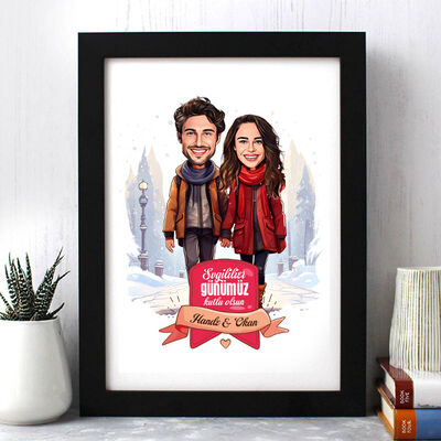Karda Yürüyüş ve Aşkımız Karikatürlü Çerçeve - 1