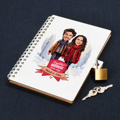 Karda Yürüyüş ve Aşkımız Karikatürlü Kilitli Defter - 1