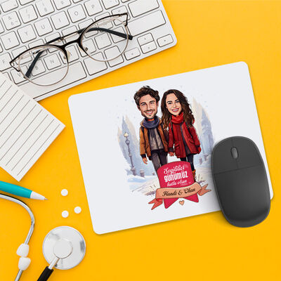 Karda Yürüyüş ve Aşkımız Karikatürlü Mousepad - 1