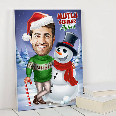 Kardan Adam ve Ben Karikatürlü Kanvas Tablo - 2
