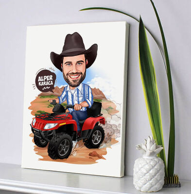 Karikatürlü ATV Binen Erkek Kanvas Tablo - 1