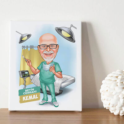Karikatürlü Beyin Cerrahı Doktor Kanvas Tablo - 1