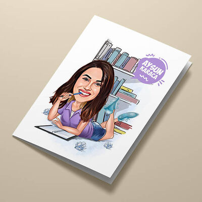 Karikatürlü Çalışkan Kız Tebrik Kartı - 1