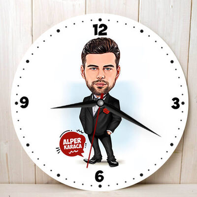 Karikatürlü Damat Kıyafetli Erkek Duvar Saati - 1