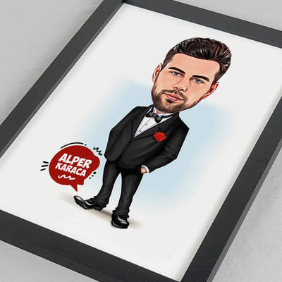 Karikatürlü Damat Kıyafetli Erkek Resim Çerçevesi - 1