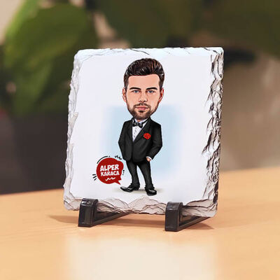 Karikatürlü Damat Kıyafetli Erkek Taş Baskı - 1