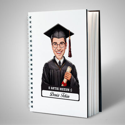Karikatürlü Diplomalı Erkek Üniversiteli Öğrenci Defter - 1