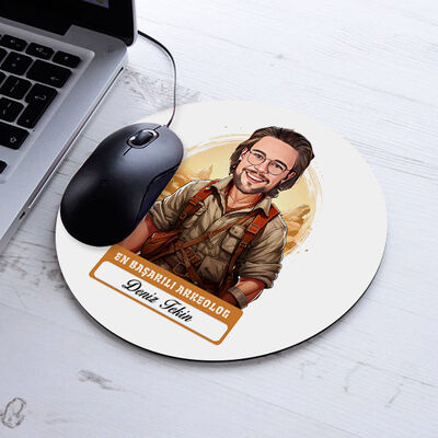 Karikatürlü En Başarılı Erkek Arkeolog Mousepad - 1