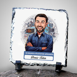Karikatürlü En Başarılı Erkek Bilgisayar Mühendisi Dekoratif Taş