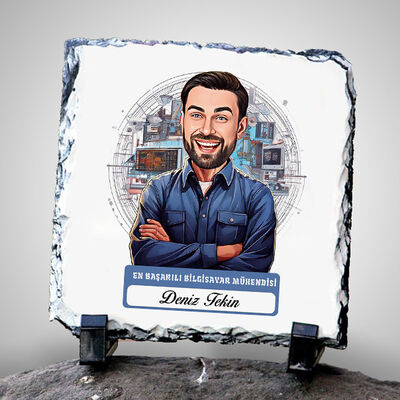 Karikatürlü En Başarılı Erkek Bilgisayar Mühendisi Dekoratif Taş - 1