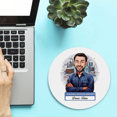 Karikatürlü En Başarılı Erkek Bilgisayar Mühendisi Mousepad - 2