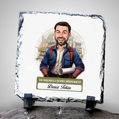 Karikatürlü En Başarılı Erkek Çevre Mühendisi Dekoratif Taş - 1