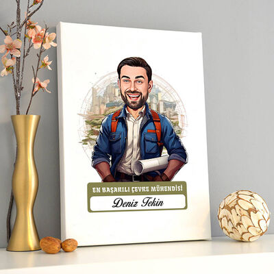 Karikatürlü En Başarılı Erkek Çevre Mühendisi Kanvas Tablo - 2