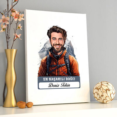 Karikatürlü En Başarılı Erkek Dağcı Kanvas Tablo - 2
