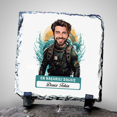 Karikatürlü En Başarılı Erkek Dalgıç Dekoratif Taş - 1