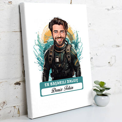 Karikatürlü En Başarılı Erkek Dalgıç Kanvas Tablo - 1