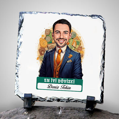 Karikatürlü En Başarılı Erkek Dövizci Dekoratif Taş - 1