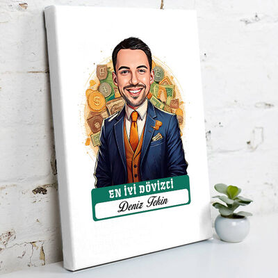 Karikatürlü En Başarılı Erkek Dövizci Kanvas Tablo - 1
