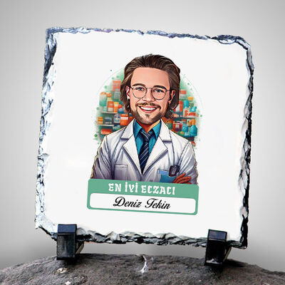 Karikatürlü En Başarılı Erkek Eczacı Dekoratif Taş - 1