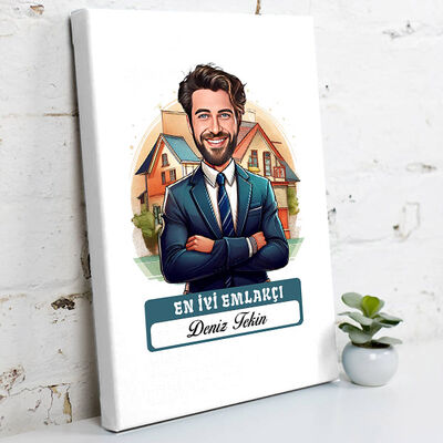 Karikatürlü En Başarılı Erkek Emlakçı Kanvas Tablo - 1