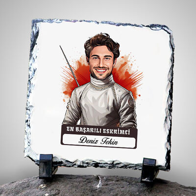 Karikatürlü En Başarılı Erkek Eskrimci Dekoratif Taş - 1