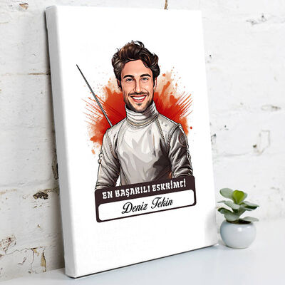 Karikatürlü En Başarılı Erkek Eskrimci Kanvas Tablo - 1