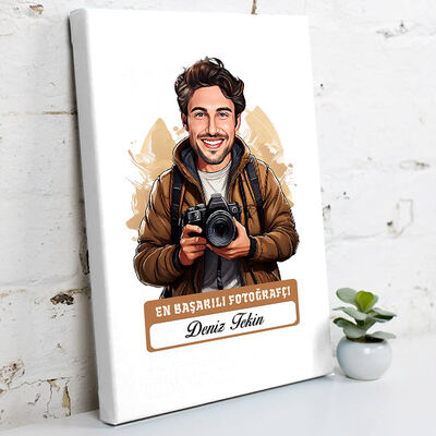 Karikatürlü En Başarılı Erkek Fotoğrafçı Kanvas Tablo - 1