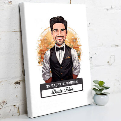 Karikatürlü En Başarılı Erkek Garson Kanvas Tablo - 1