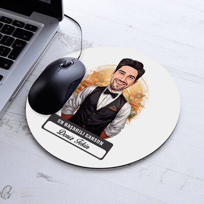 Karikatürlü En Başarılı Erkek Garson Mousepad - 1