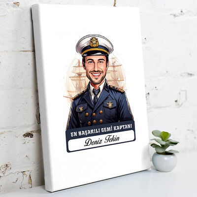 Karikatürlü En Başarılı Erkek Gemi Kaptanı Kanvas Tablo - 1