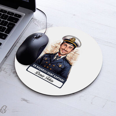 Karikatürlü En Başarılı Erkek Gemi Kaptanı Mousepad - 1
